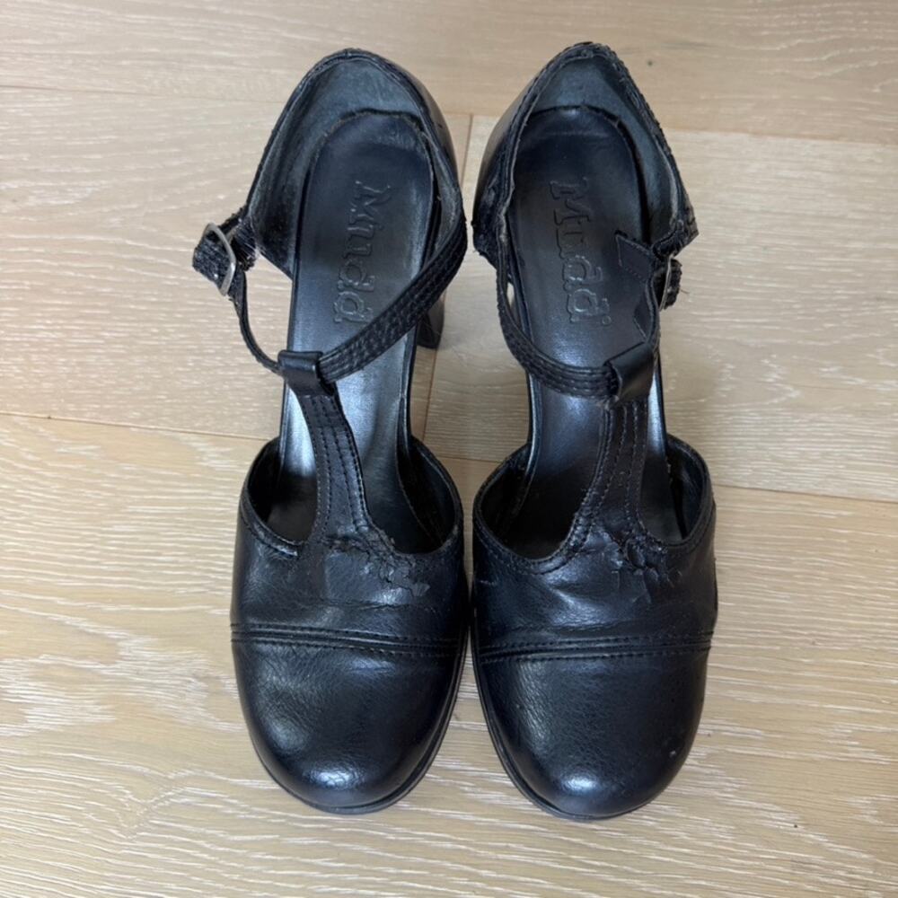 Y2K Mudd Black T-Strap Platform Mary Jane Chunky Grunge sz 9 Heels As Is